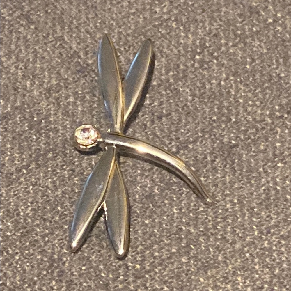 Elegant Silver Tone with Gemstone Dragonfly Brooch